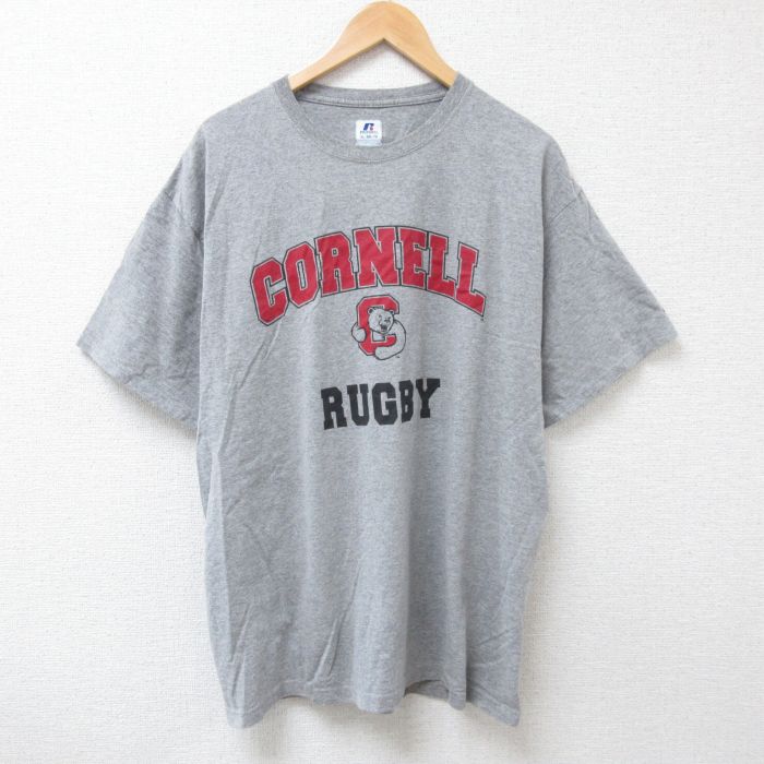 XL★古着 ラッセル 半袖 Tシャツ メンズ コーネル クルーネック グレー 霜降り 25jun20 中古