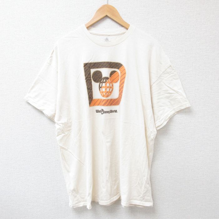 【50%OFF】XL★古着 半袖 Tシャツ メンズ ディズニーワールド 大きいサイズ コットン クルーネック 生成り 25jun20 中古