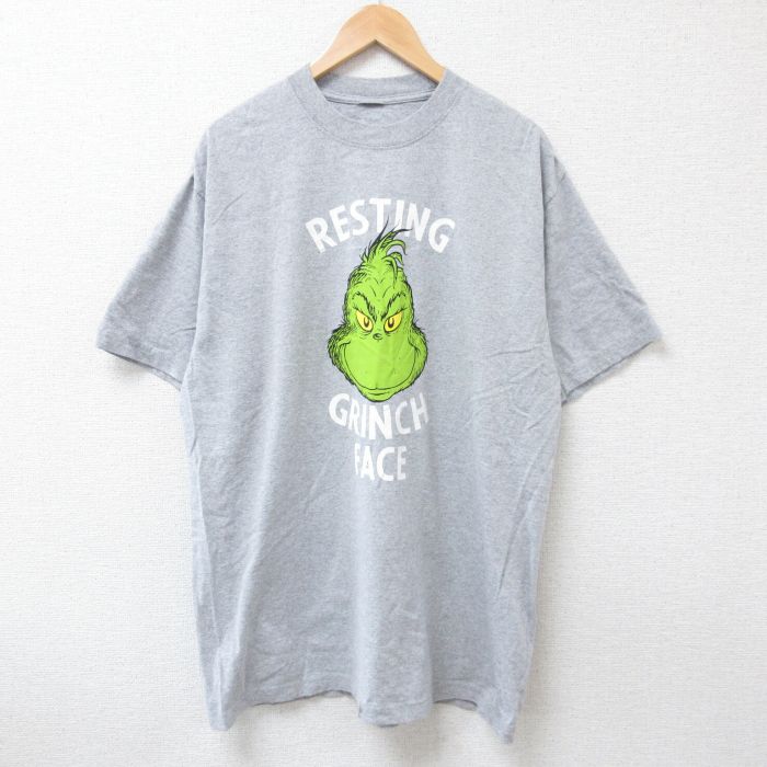 XL★古着 半袖 Tシャツ メンズ ドクタースース グリンチ 大きいサイズ クルーネック グレー 霜降り 25jun20 中古