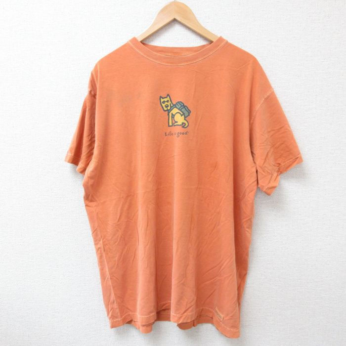 XL★古着 半袖 Tシャツ メンズ 犬 大きいサイズ コットン クルーネック オレンジ 25jun20 中古