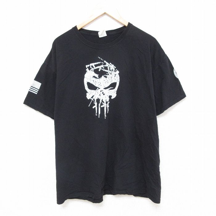 XL★古着 フルーツオブザルーム 半袖 Tシャツ メンズ スカル コットン クルーネック 黒 ブラック 25jun20 中古