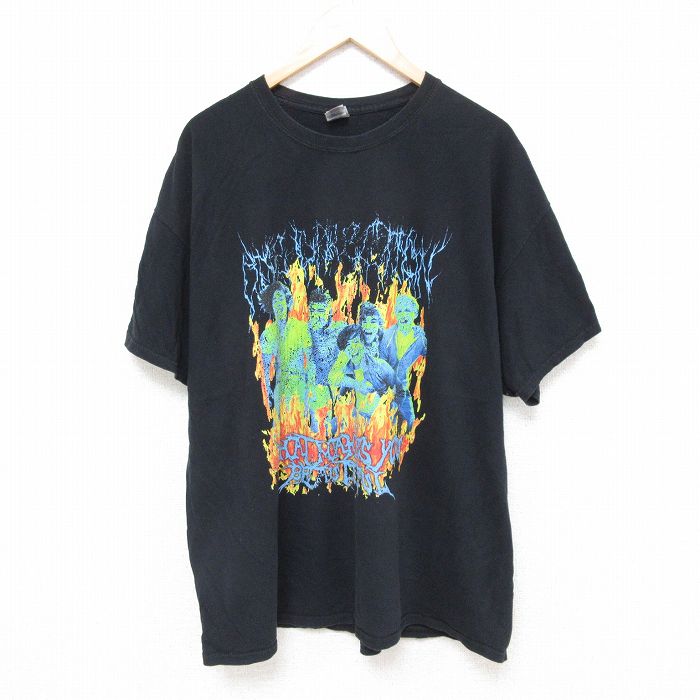 XL★古着 半袖 Tシャツ メンズ ロック バンド ワンダイレクション 大きいサイズ コットン クルーネック 黒 ブラック 25jun20 中古