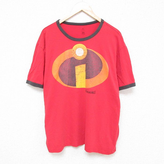 XL★古着 半袖 Tシャツ メンズ 映画 ディズニー DISNEY ミスターインクレディブル 大きいサイズ コットン クルーネック 赤 レッド リンガー 【spe】 25jun20 中古
