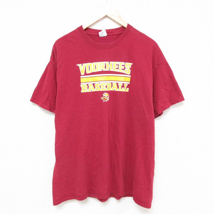 XL★古着 半袖 Tシャツ メンズ ベースボール コットン クルーネック エンジ 25jun20 中古