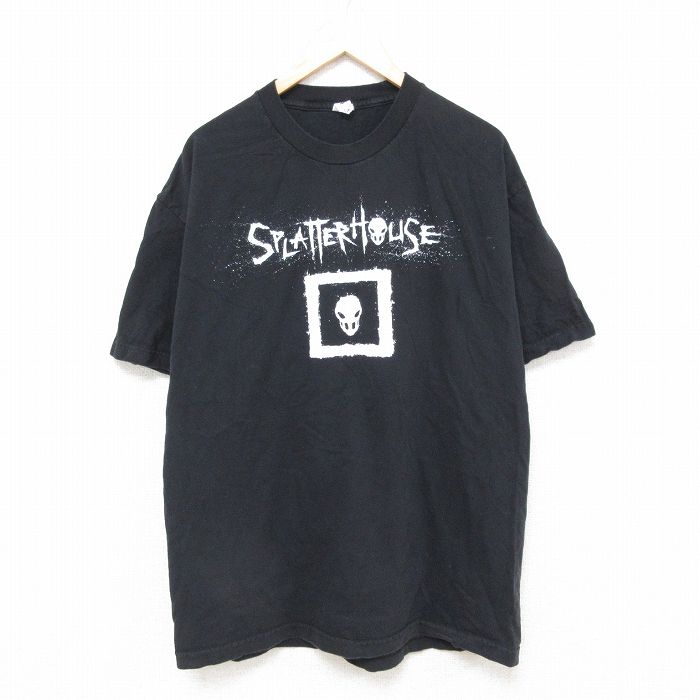 XL★古着 半袖 Tシャツ メンズ ゲーム スプラッターハウス コットン クルーネック 黒 ブラック 25jun20 中古