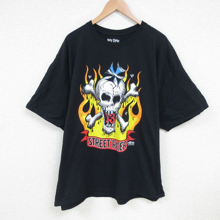 XL★古着 半袖 ビンテージ Tシャツ メンズ 00年代 00s エドロス ストリートレーサー 大きいサイズ コットン クルーネック 黒 ブラック 25jun24 中古
