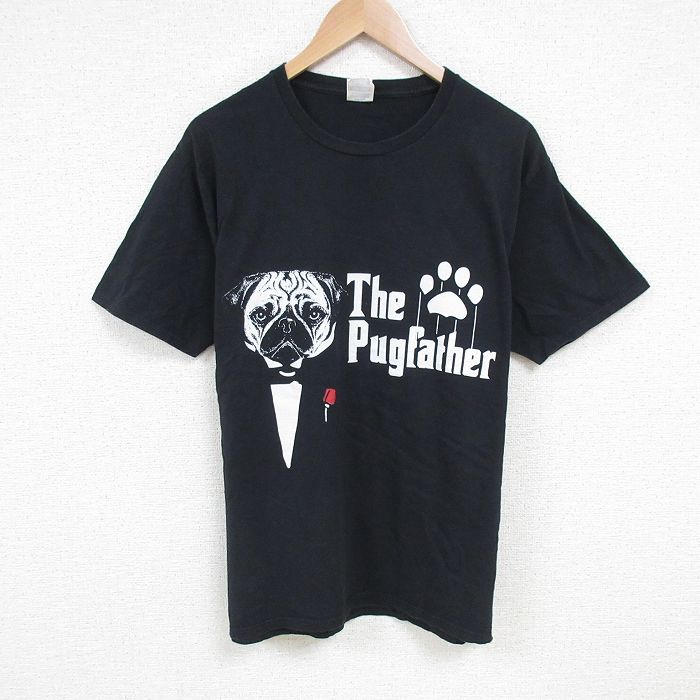 L★古着 半袖 Tシャツ メンズ パグ コットン クルーネック 黒 ブラック 25jun24 中古