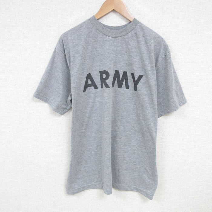 XL★古着 半袖 Tシャツ メンズ ミリタリー アーミー ARMY リフレクター クルーネック グレー 霜降り 25jun24 中古