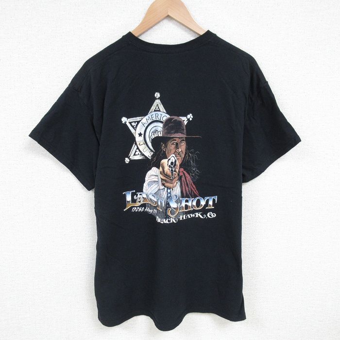 XL★古着 半袖 Tシャツ メンズ ラストショット コットン クルーネック 黒 ブラック 25jun24 中古