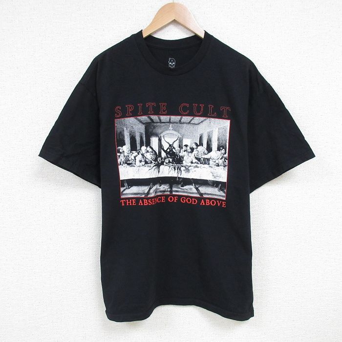 XL★古着 半袖 Tシャツ メンズ PRITE CULT 大きいサイズ コットン クルーネック 黒 ブラック 25jun24 中古