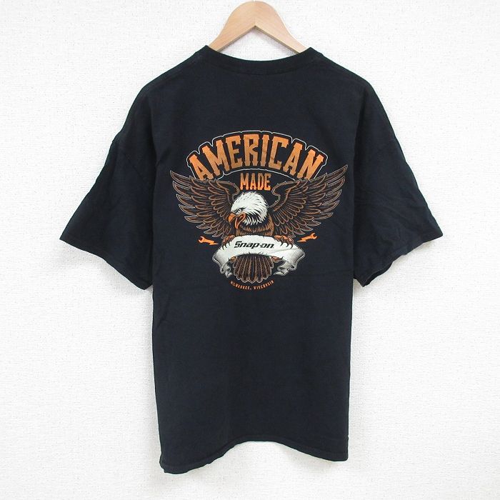 XL★古着 半袖 Tシャツ メンズ 鳥 大きいサイズ コットン クルーネック 黒 ブラック 25jun24 中古