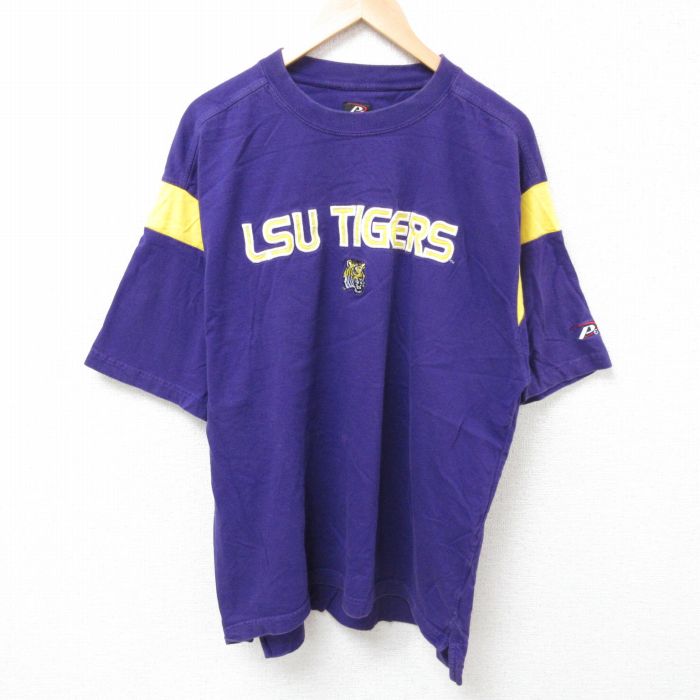 XL★古着 半袖 Tシャツ メンズ LSU 大きいサイズ コットン クルーネック 紫 パープル 25jun24 中古
