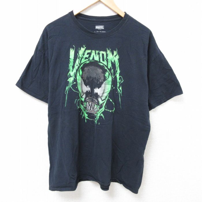XL★古着 半袖 Tシャツ メンズ マーベル ヴェノム コットン クルーネック 黒 ブラック 25jun24 中古