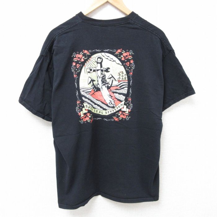 XL★古着 半袖 Tシャツ メンズ イカリ 大きいサイズ コットン クルーネック 黒 ブラック 25jun24 中古