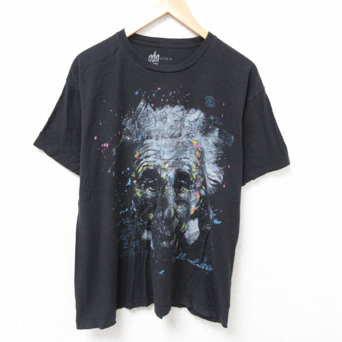 XL★古着 半袖 Tシャツ メンズ アインシュタイン 大きいサイズ コットン クルーネック USA製 黒 ブラック 25jun24 中古