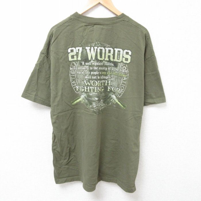 XL★古着 半袖 Tシャツ メンズ 27 WORDS 大きいサイズ コットン クルーネック 濃緑 グリーン 25jun24 中古