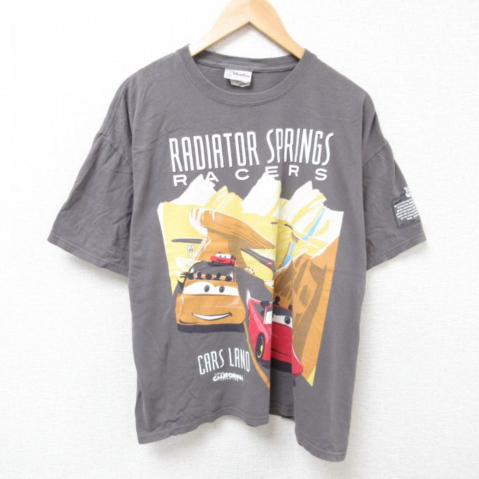 XL★古着 半袖 Tシャツ メンズ ディズニー DISNEY カーズ コットン クルーネック 濃グレー 25jun24 中古