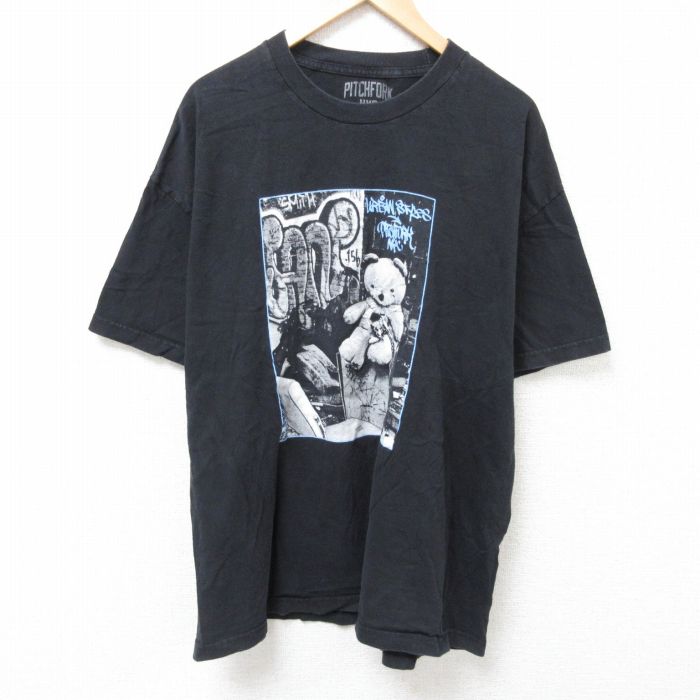 XL★古着 半袖 Tシャツ メンズ クマ 大きいサイズ クルーネック 黒 ブラック 25jun24 中古