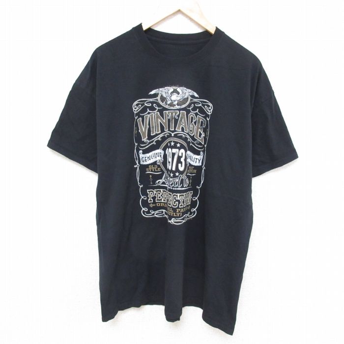 XL★古着 半袖 Tシャツ メンズ VINTAGE 大きいサイズ クルーネック 黒 ブラック 25jun24 中古