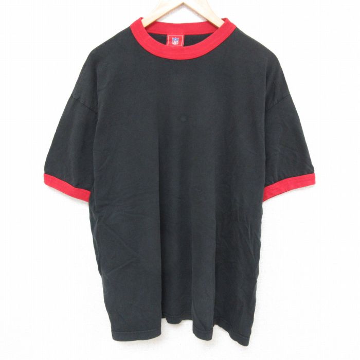 XL★古着 半袖 Tシャツ メンズ NFL 無地 大きいサイズ コットン クルーネック 黒 ブラック リンガー アメフト スーパーボウル 25jun27 中古