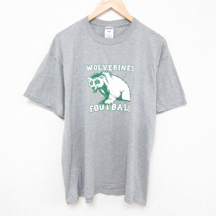 XL★古着 半袖 Tシャツ メンズ フットボール 企業広告 クルーネック グレー 霜降り 25jun27 中古