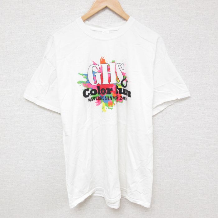 XL★古着 半袖 Tシャツ メンズ GHS 企業広告 コットン クルーネック 白 ホワイト 25jun27 中古