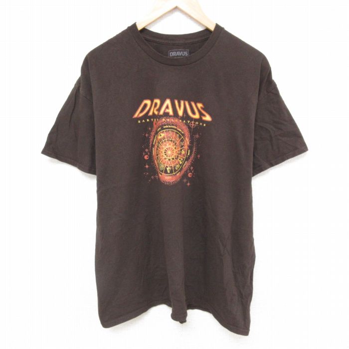 【20%OFF】XL★古着 半袖 Tシャツ メンズ DRAVUS 大きいサイズ コットン クルーネック こげ茶 ブラウン 25jun27 中古