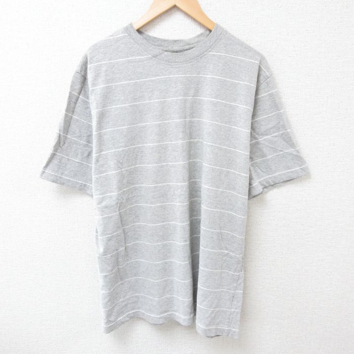 XL★古着ベーシックエデディションズ 半袖 Tシャツ メンズ 大きいサイズ クルーネック グレー ボーダー 【spe】 25jun27 中古