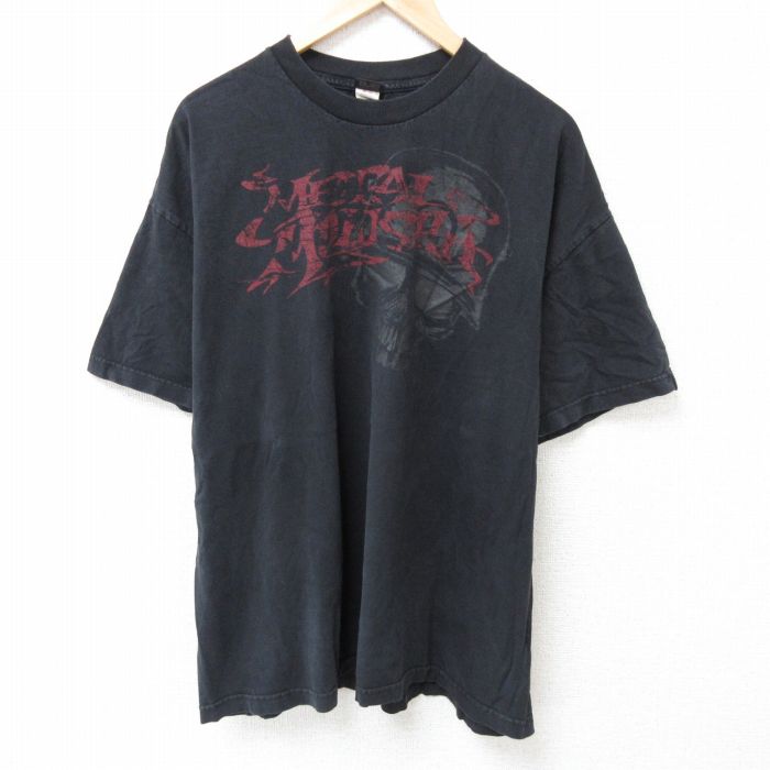 XL★古着 メタルマリーシャ 半袖 Tシャツ メンズ スカル 大きいサイズ コットン クルーネック 黒 ブラック 25jun27 中古