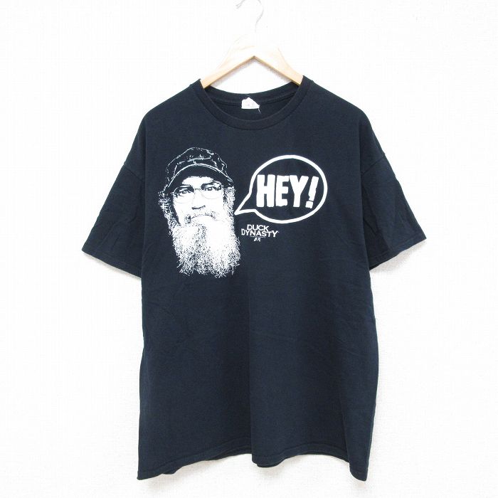 XL★古着 半袖 Tシャツ メンズ ダックダナスティ コットン クルーネック 紺 ネイビー 25jun26 中古