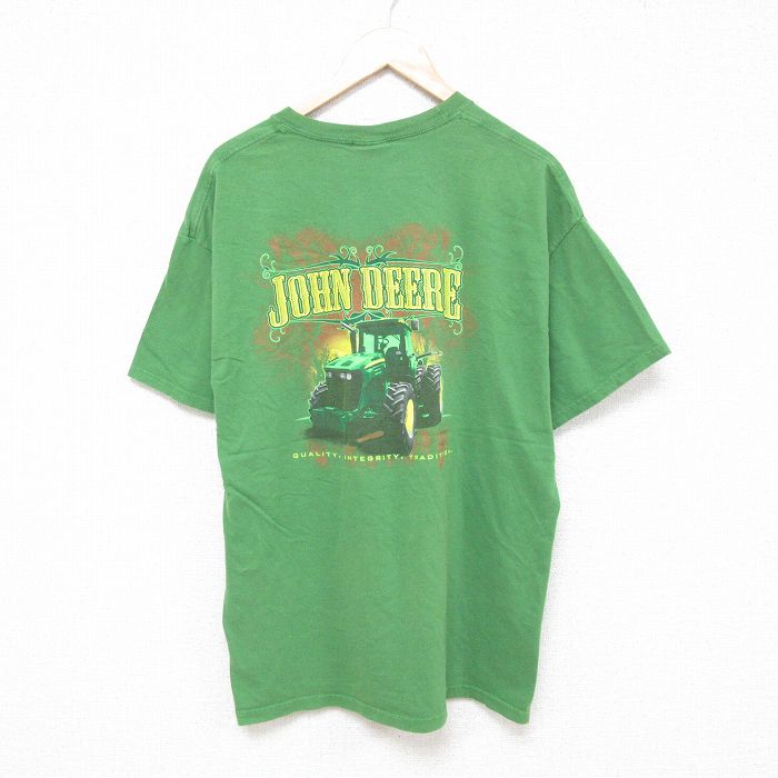 XL★古着 半袖 Tシャツ メンズ トラクター コットン クルーネック 緑 グリーン 25jun26 中古