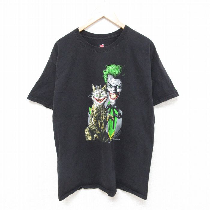 XL★古着 ヘインズ Hanes 半袖 Tシャツ メンズ PCコミックス バットマン BATMAN ジョーカー コットン クルーネック 黒 ブラック 25jun26 中古