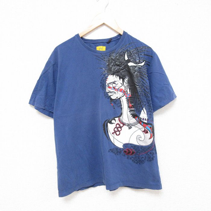 L★古着 半袖 Tシャツ メンズ プレイクラン クルーネック 青 ブルー 25jun26 中古