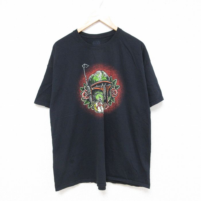 XL★古着 半袖 Tシャツ メンズ スターウォーズ STAR WARS ボバフェット 大きいサイズ クルーネック 黒 ブラック 【spe】 25jun26 中古