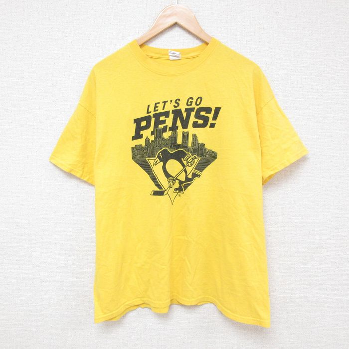 XL★古着 半袖 Tシャツ メンズ NHL ピッツバーグスティーラーズ コットン クルーネック 黄 イエロー アイスホッケー 25jun26 中古