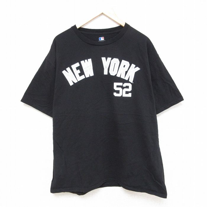 XL★古着 半袖 Tシャツ メンズ MLB ニューヨークヤンキース CCサバシア 52 大きいサイズ コットン クルーネック 黒 ブラック メジャーリーグ ベースボール 野球 25jun26 中古
