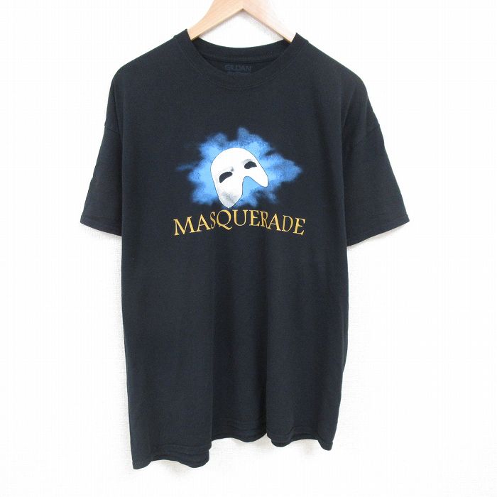 XL★古着 半袖 Tシャツ メンズ 仮面 大きいサイズ クルーネック 黒 ブラック 25jun27 中古