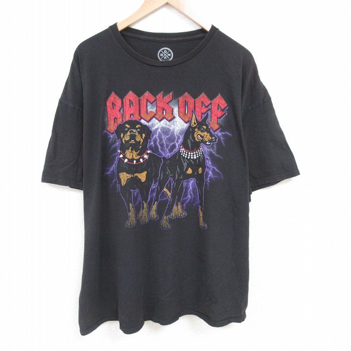 XL★古着 半袖 Tシャツ メンズ 犬 大きいサイズ コットン クルーネック 黒 ブラック 25jun27 中古