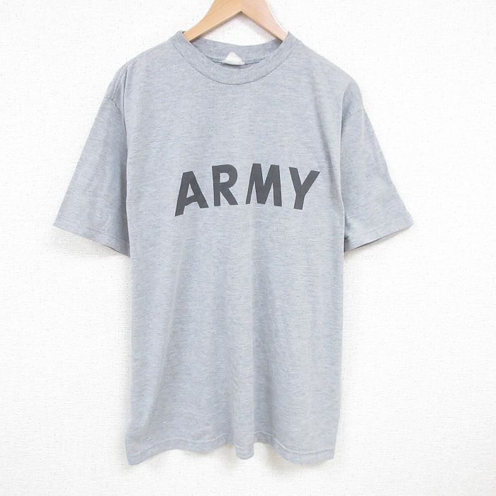 XL★古着 半袖 Tシャツ メンズ ミリタリー アーミー ARMY リフレクター 大きいサイズ クルーネック グレー 霜降り 25jun27 中古