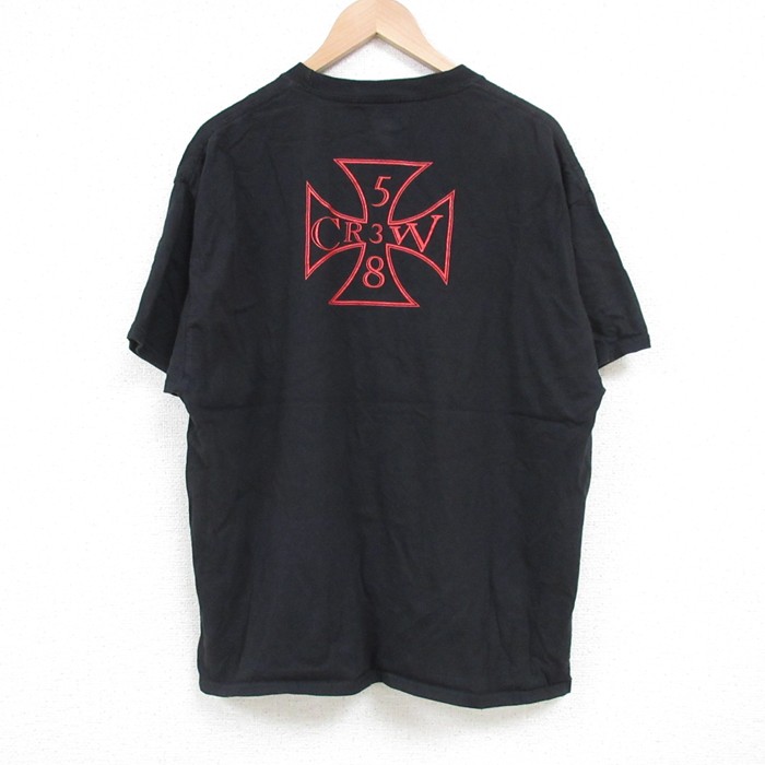 XL★古着 ヘインズ Hanes 半袖 Tシャツ メンズ アイアンクロス コットン クルーネック 黒 ブラック 25jun27 中古
