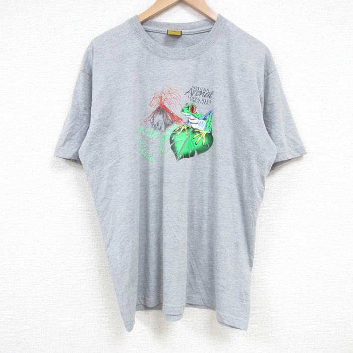 XL★古着 半袖 Tシャツ メンズ カエル クルーネック グレー 霜降り 25jun27 中古