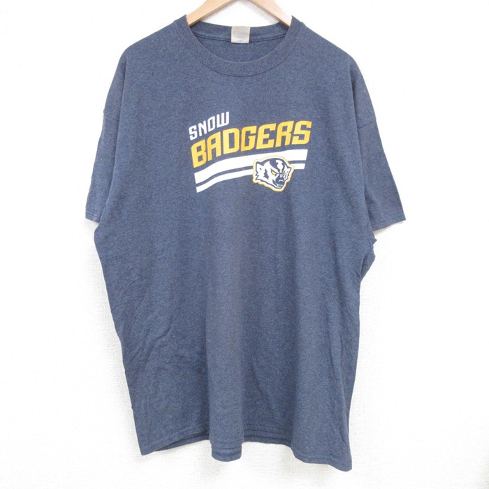 【50%OFF】XL★古着 半袖 Tシャツ メンズ SNOW 大きいサイズ クルーネック 紺 ネイビー 霜降り 25jun27 中古
