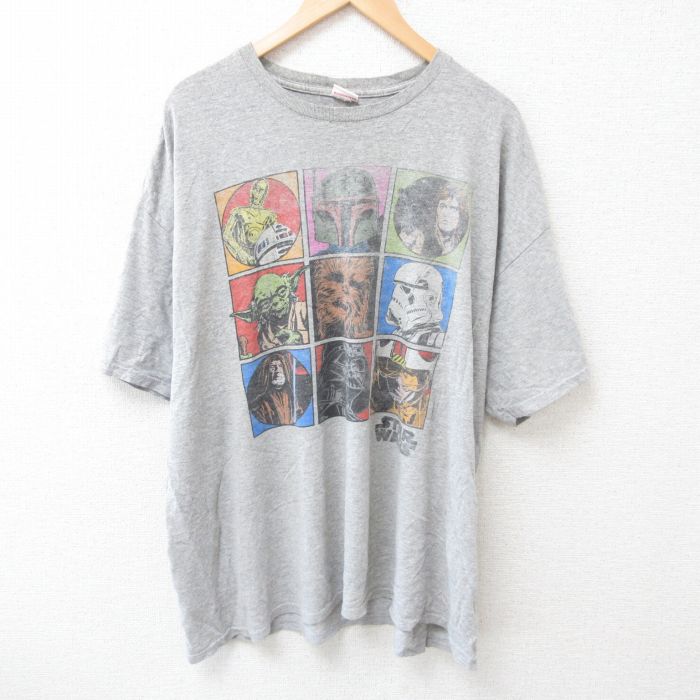 XL★古着 半袖 Tシャツ メンズ スターウォーズ STAR WARS ヨーダ 大きいサイズ クルーネック グレー 霜降り 25jun28 中古