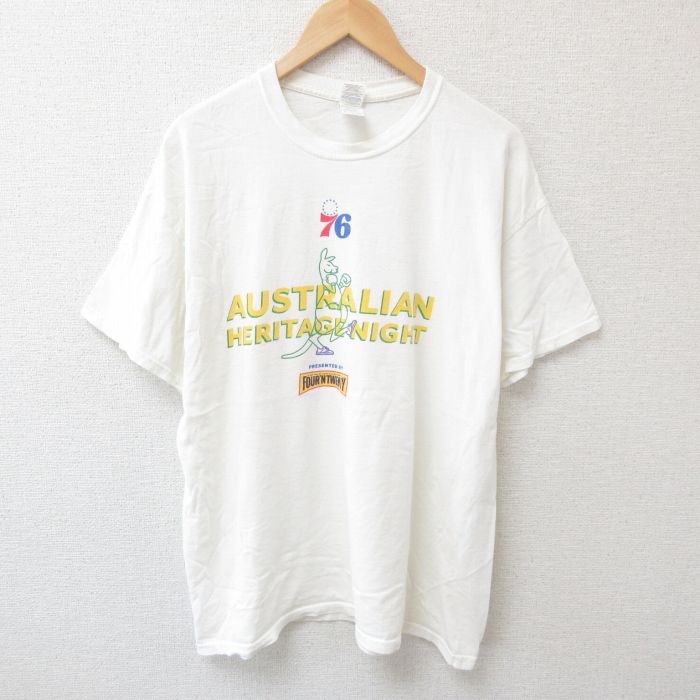 【20%OFF】XL★古着 半袖 Tシャツ メンズ カンガルー 大きいサイズ コットン クルーネック 白 ホワイト 25jun28 中古