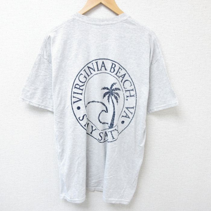 XL★古着 半袖 Tシャツ メンズ バージニアビーチ 大きいサイズ クルーネック グレー 霜降り 25jun28 中古