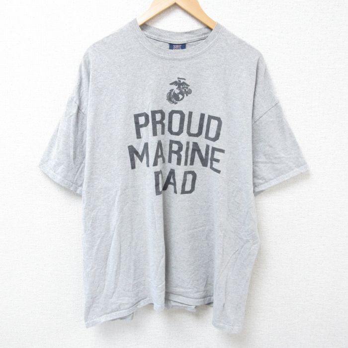 XL★古着 半袖 Tシャツ メンズ ミリタリー マリーン 大きいサイズ クルーネック グレー 霜降り 25jun28 中古