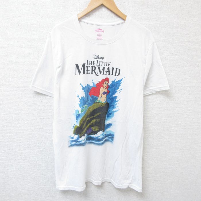 XL★古着 半袖 Tシャツ メンズ ディズニー DISNEY リトルマーメイド クルーネック 白 ホワイト 25jun28 中古
