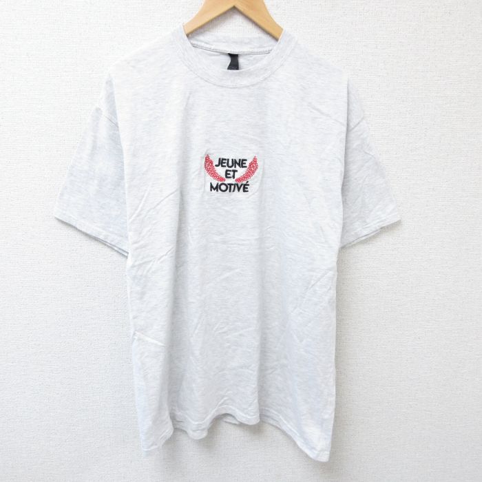 L★古着 ヘインズ Hanes 半袖 Tシャツ メンズ JEUNE 刺繍 コットン クルーネック 薄グレー 霜降り 25jun28 中古