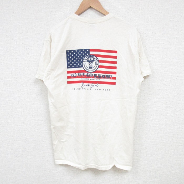 L★古着 半袖 Tシャツ メンズ 星条旗 コットン クルーネック 生成り 25jun28 中古