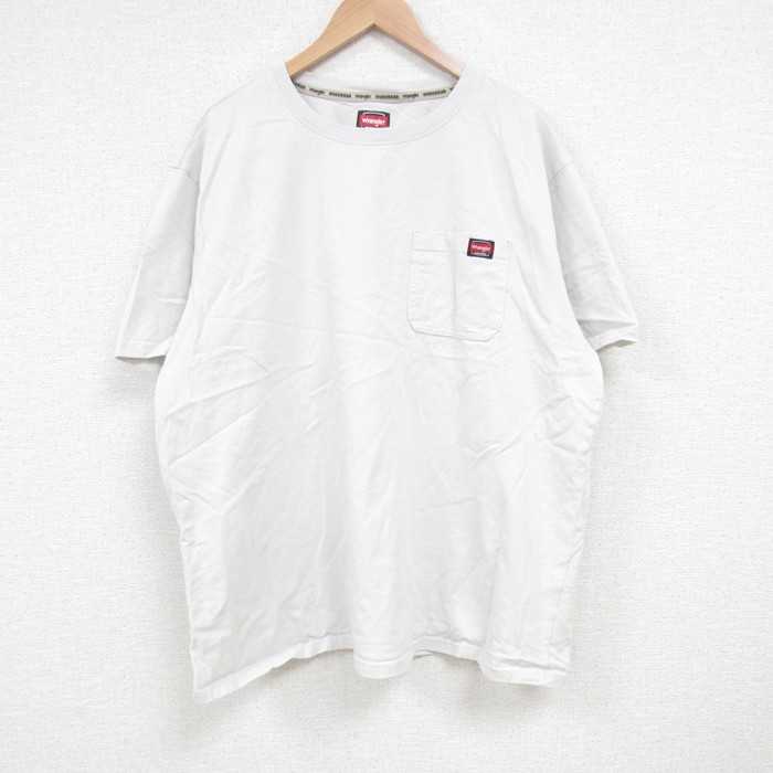 XL★古着 ラングラー Wrangler 半袖 Tシャツ メンズ 胸ポケット付き 大きいサイズ コットン クルーネック 薄グレー 【spe】 25jun28 中古